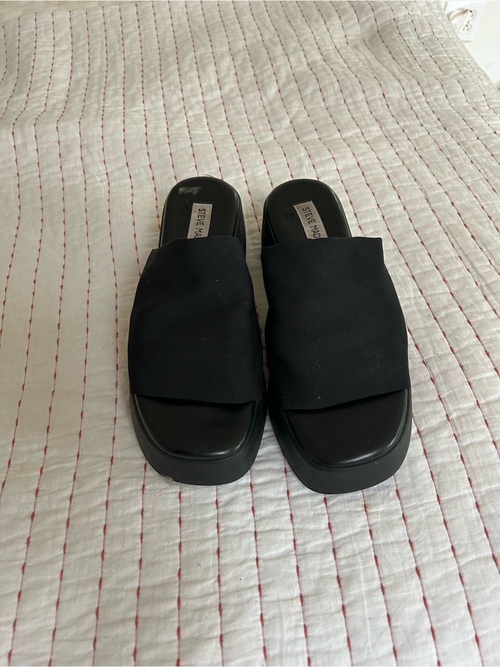Steve Madden Black Platform Slide Sandals with Wide Band - Picture 2 of 5